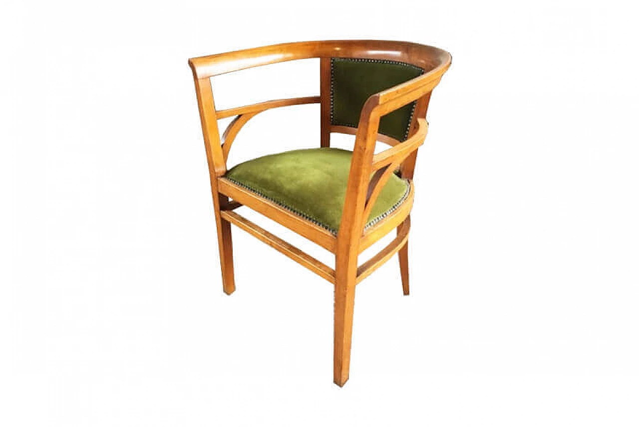ArtDeco green velvet and beech armchair, 1920 / 1930 1