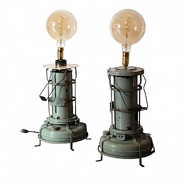 Pair of industrial style floor lamps, English