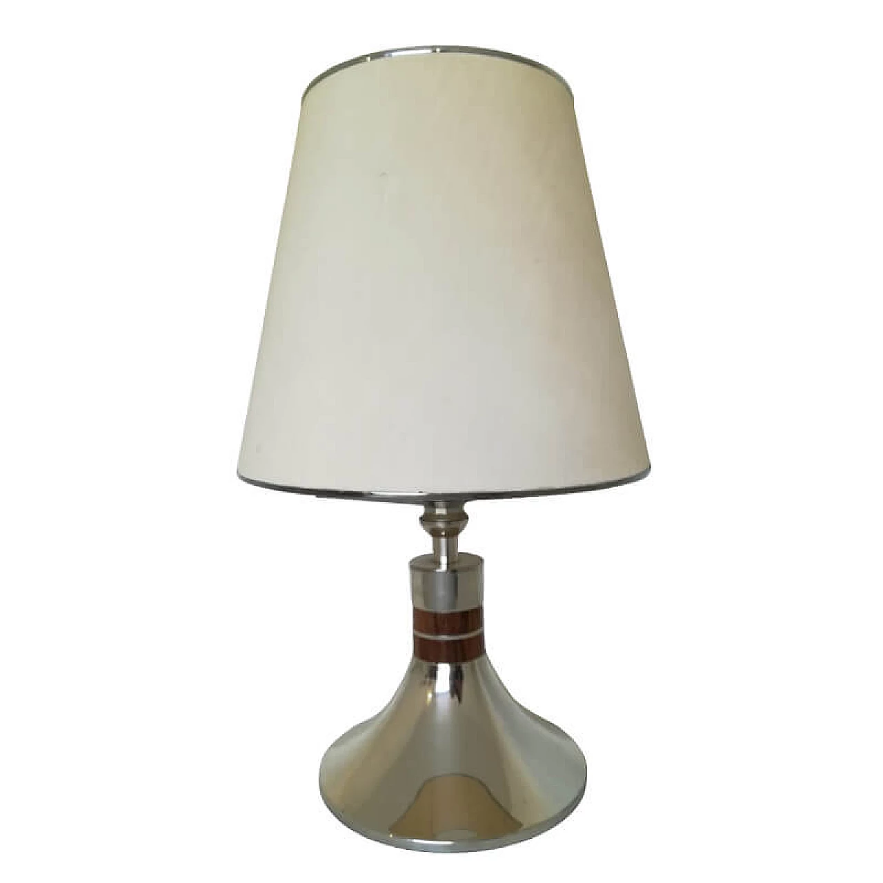 Chrome metal and wood table lamp, 1950s 1077142