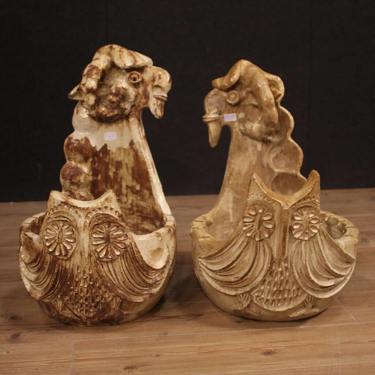 Pair of French braziers in glazed terracotta 1077220