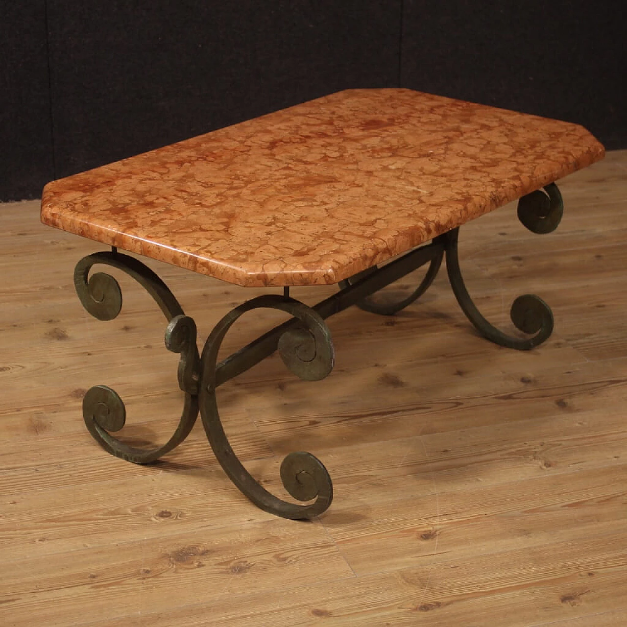 French iron coffee table with marble top 1077291