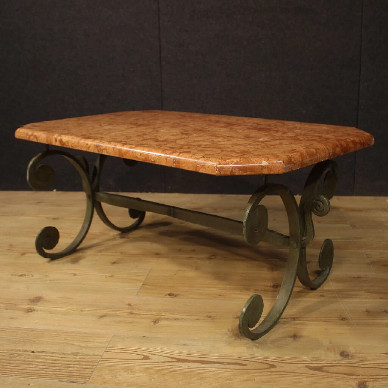 French iron coffee table with marble top 1077295