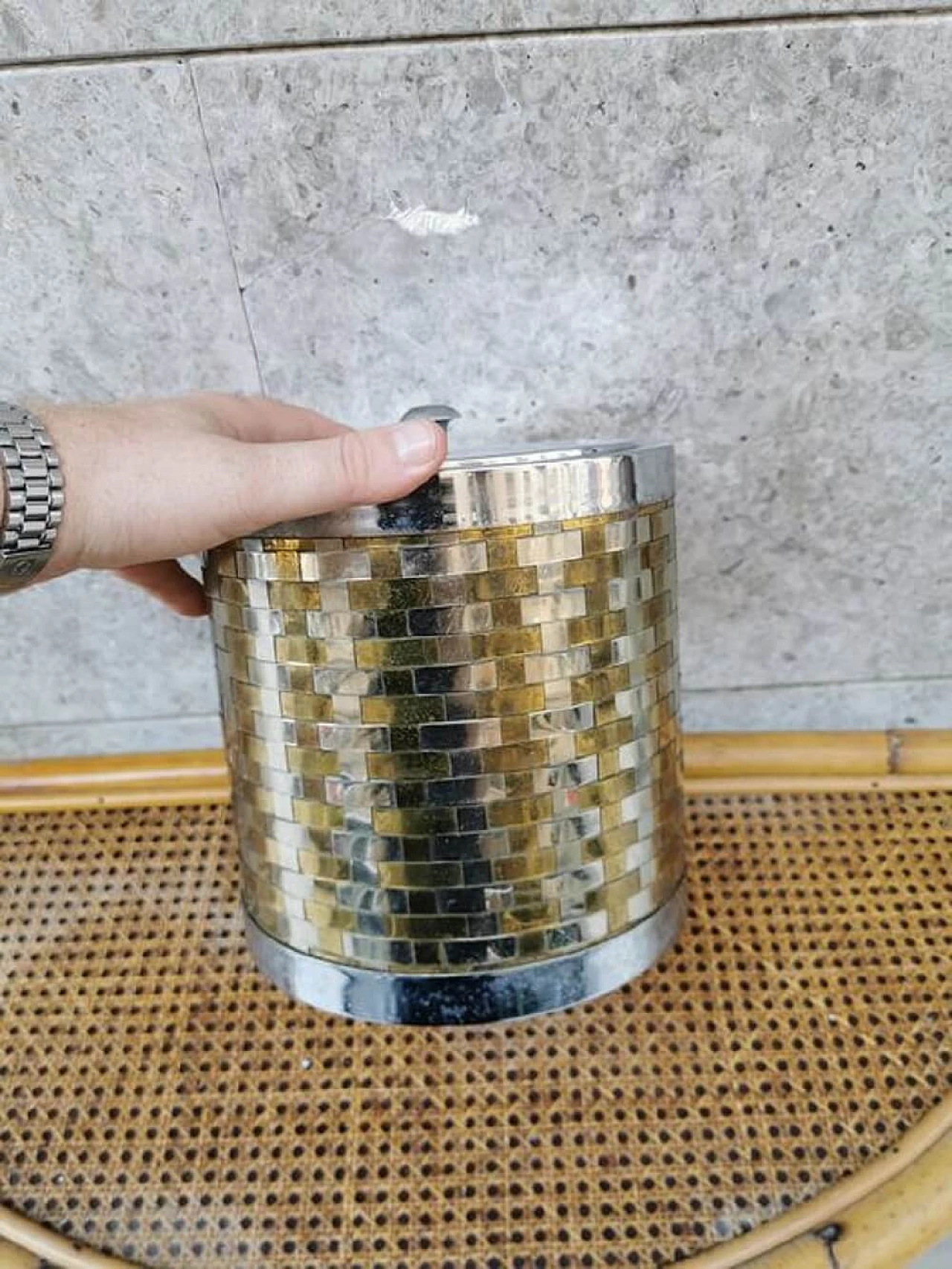 Icebox in steel and brass, attributed to Romeo Rega 1077432