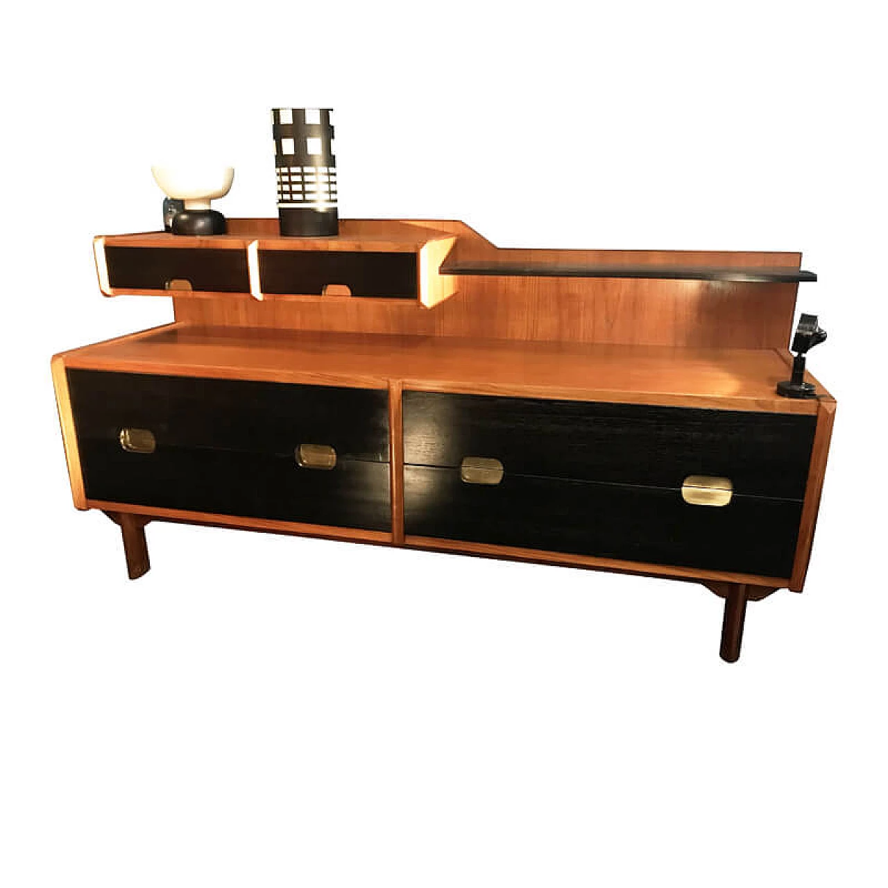 Small teak sideboard with ebonized and brass details, Dassi production, 50's 1077489