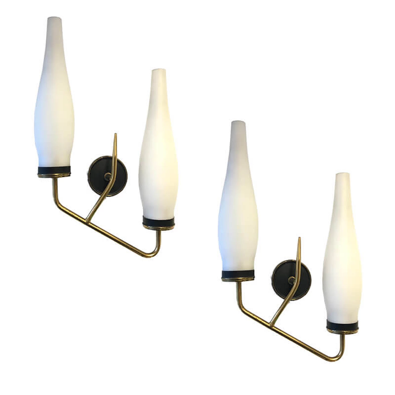Pair of wall lamps in brass and glass, '50s 1077613