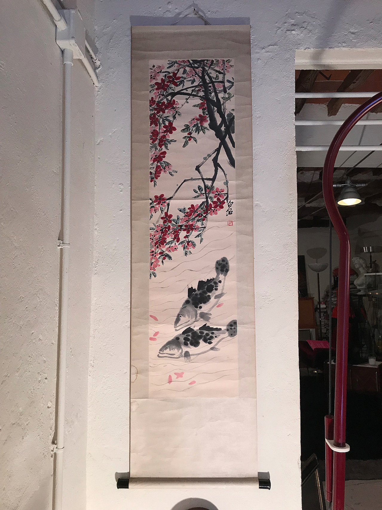 Chinese jaquard silk panel with watercolour on paper 2