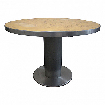 Steel dining table with tuja briar top, Willy Rizzo
