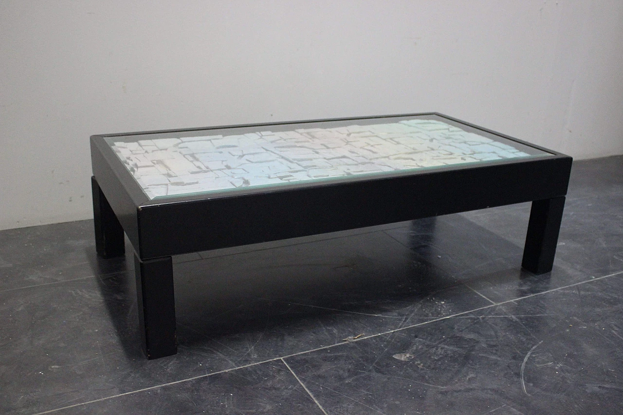 Tavolino da soggiorno Space age in legno e vetro, anni '70 1078255