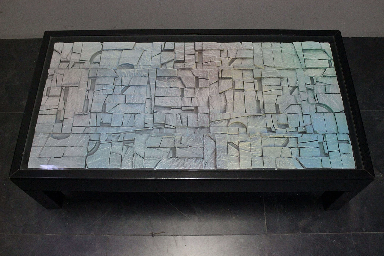 Tavolino da soggiorno Space age in legno e vetro, anni '70 1078256