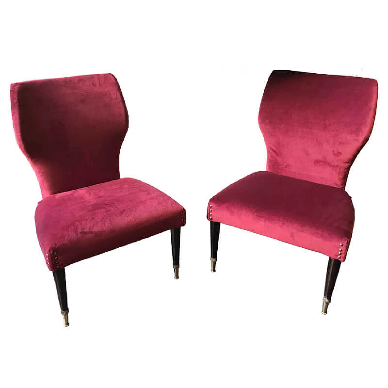 Pair of burgundy velvet armchairs, 1950s 1078264