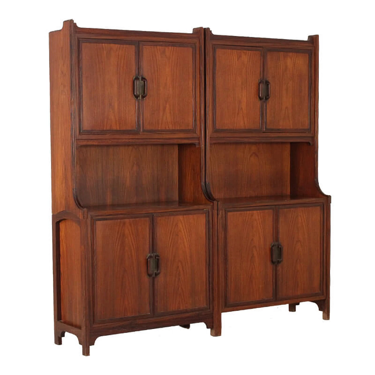 Credenza alta in noce con 4 sportelli, anni '70 1078278