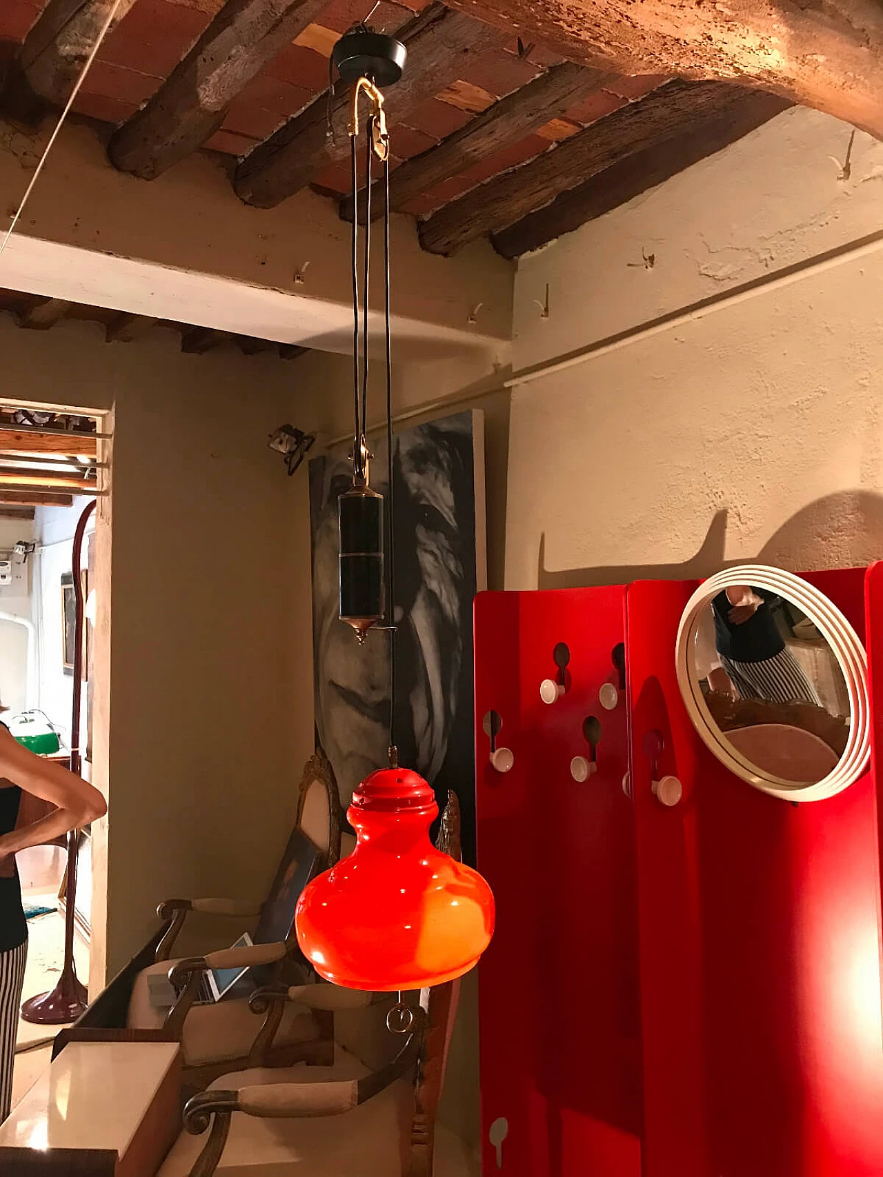 Lampada a sospensione in vetro arancione con saliscendi 2