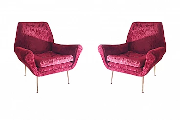 Coppia di poltrone bordeaux Gigi Radice produzione Minotti