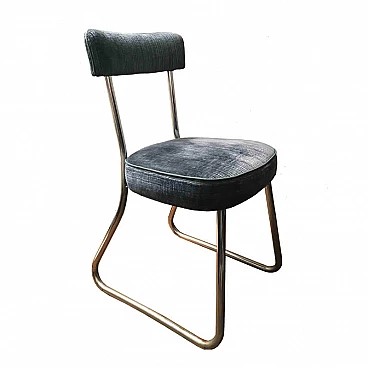 Blue velvet armchair, with tubular steel frame, 1960s