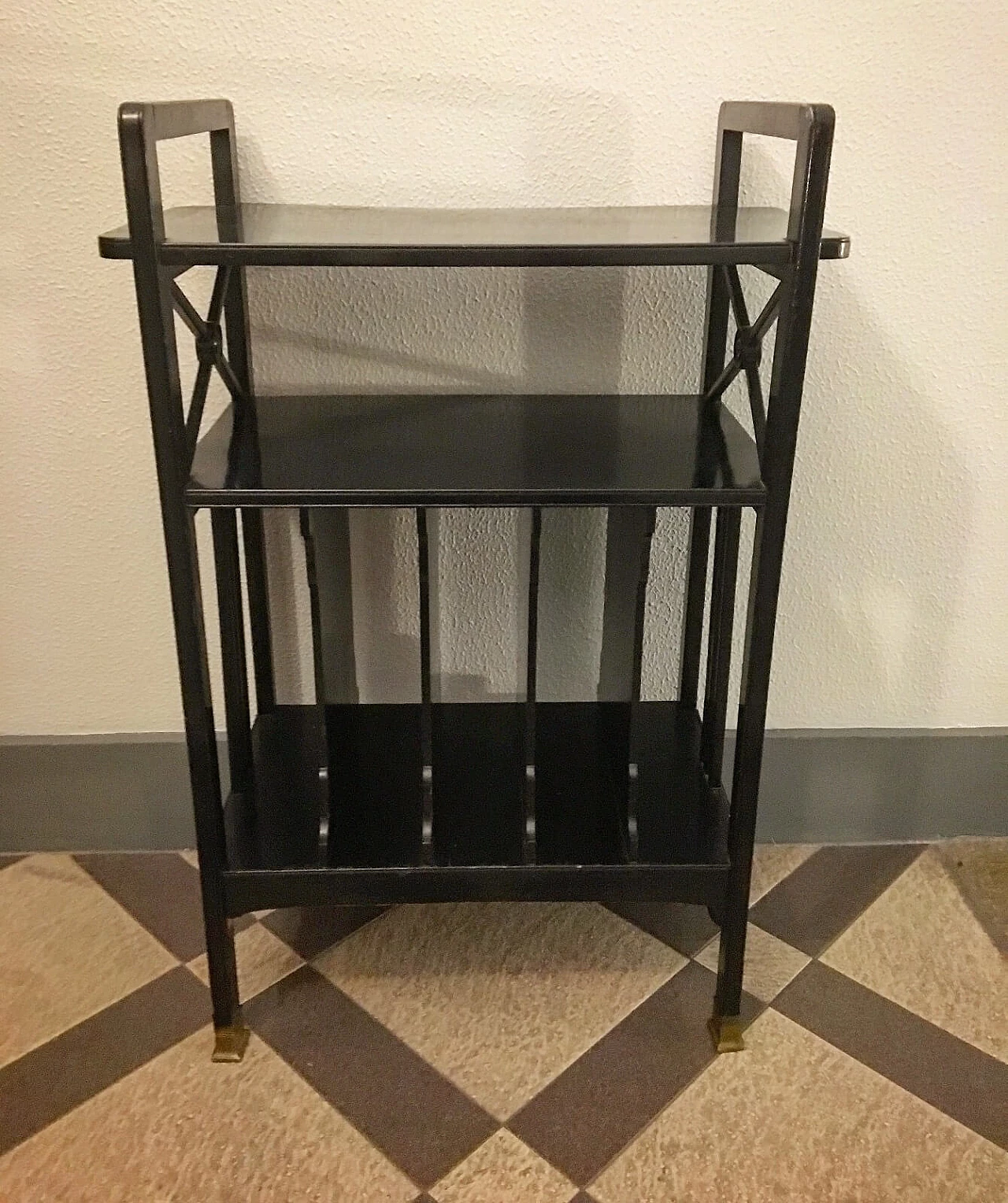 Art Deco black lacquered Etagere in wood, 30s 2