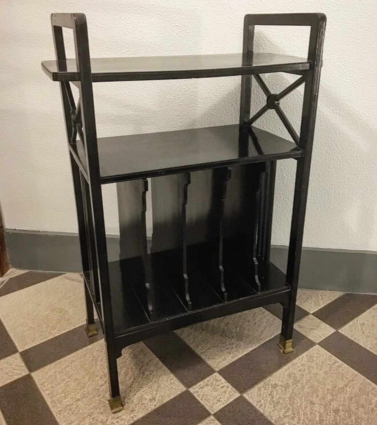 Art Deco black lacquered Etagere in wood, 30s 3