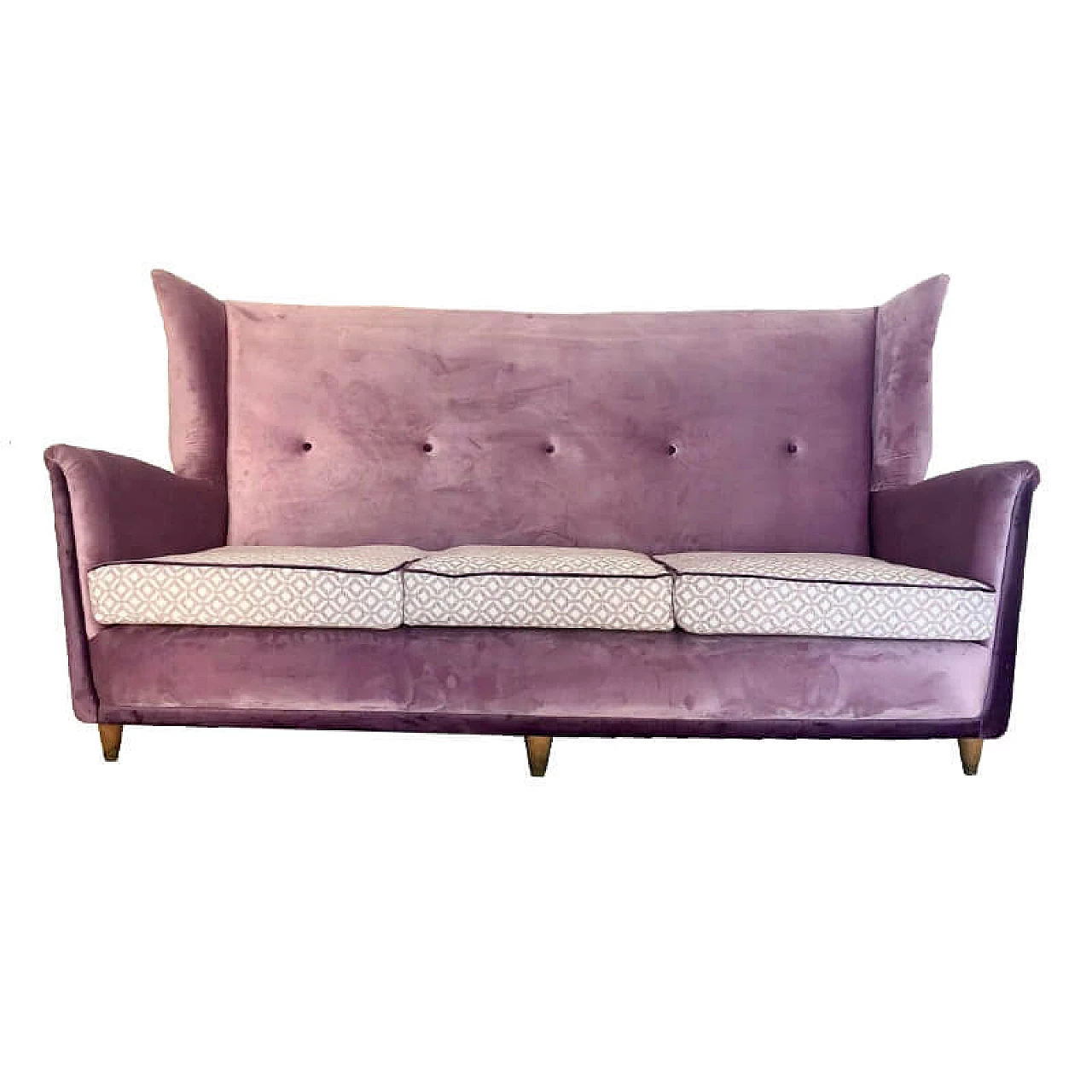 Purple velvet sofa, Paolo Buffa style, restored, 1950s 1078603