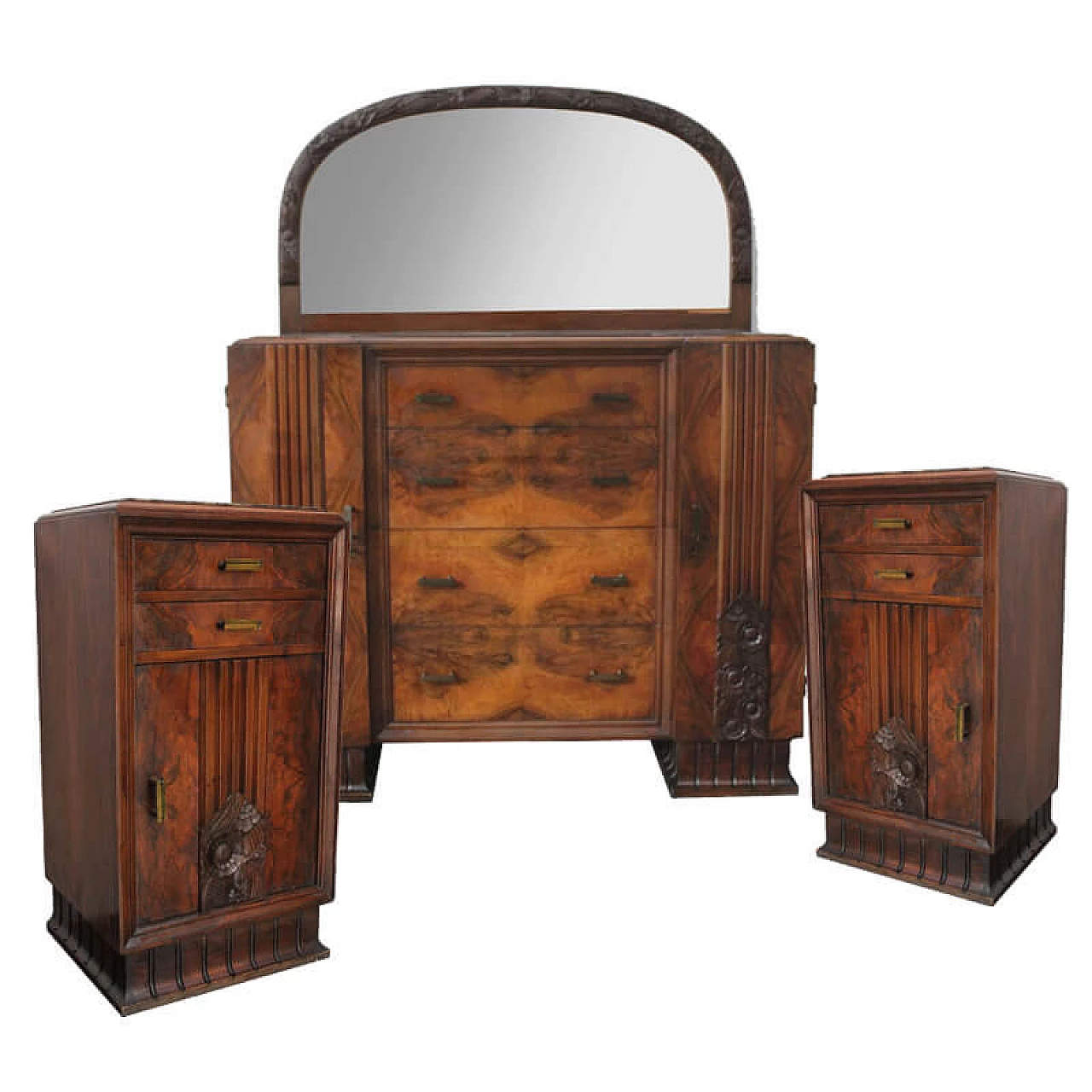 Art Deco set, dresser with mirror and bedside tables 1078620