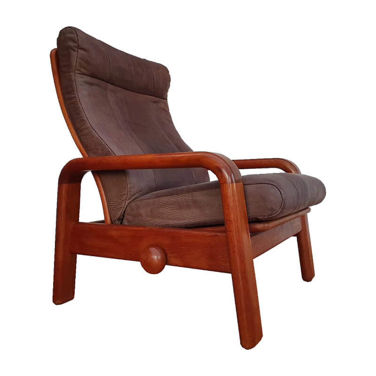 Danish adjustable armchair, HS Design, leather and teak, 80s 1078659