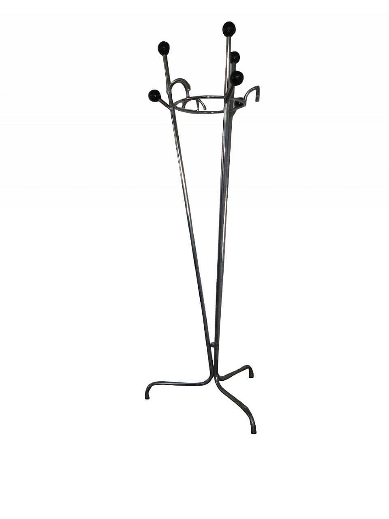 Appendi abiti in tubo di alluminio con pomelli in bachelite, anni '50 1078841