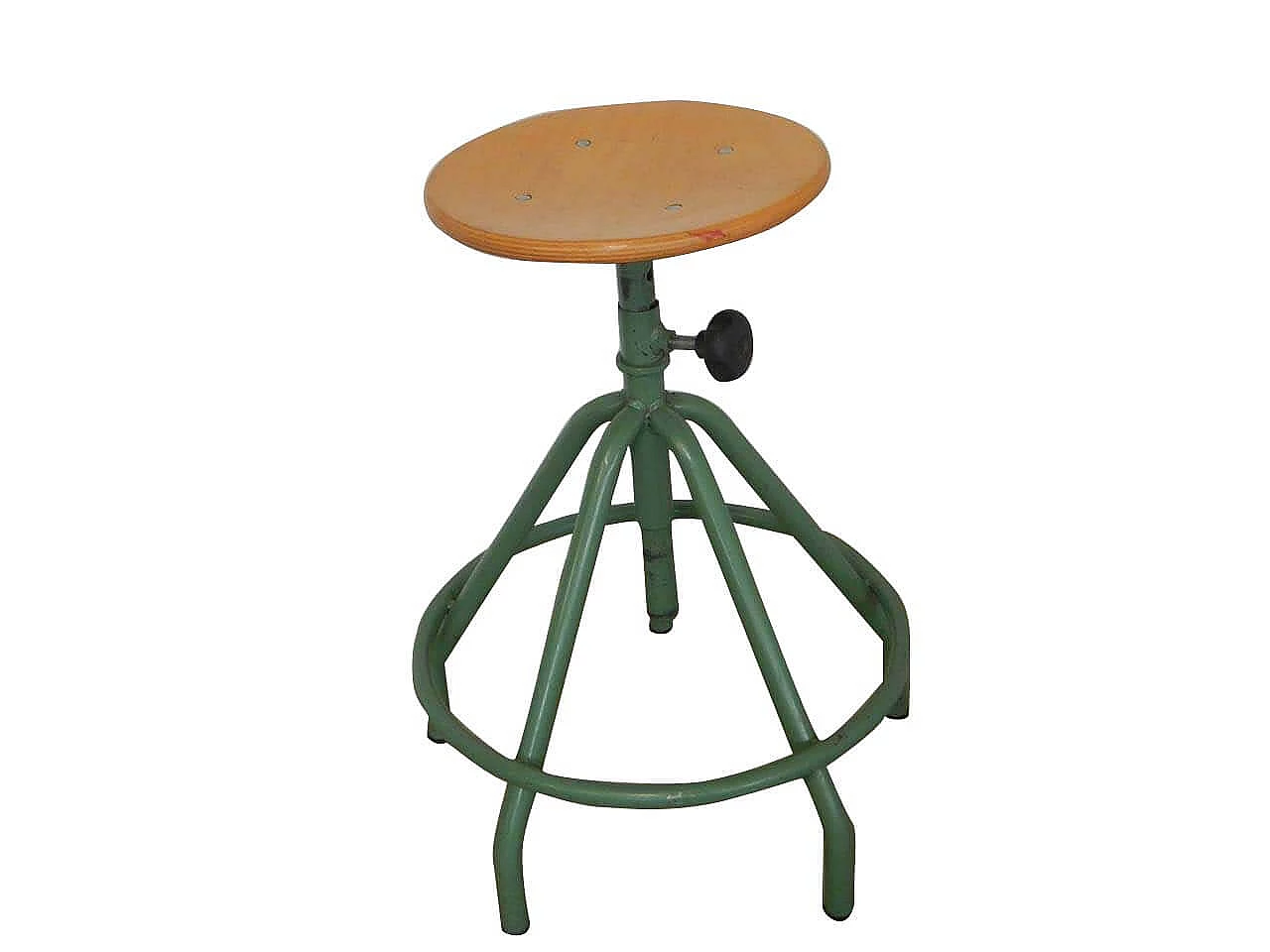 Oak and green painted metal swivel school stool, 1980s 1078851