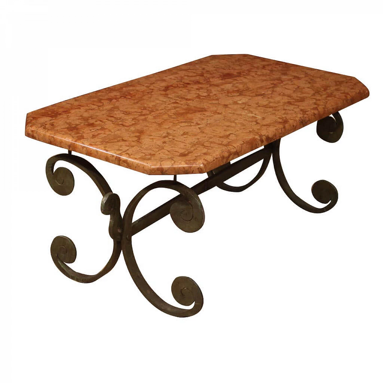 French iron coffee table with marble top 1078926