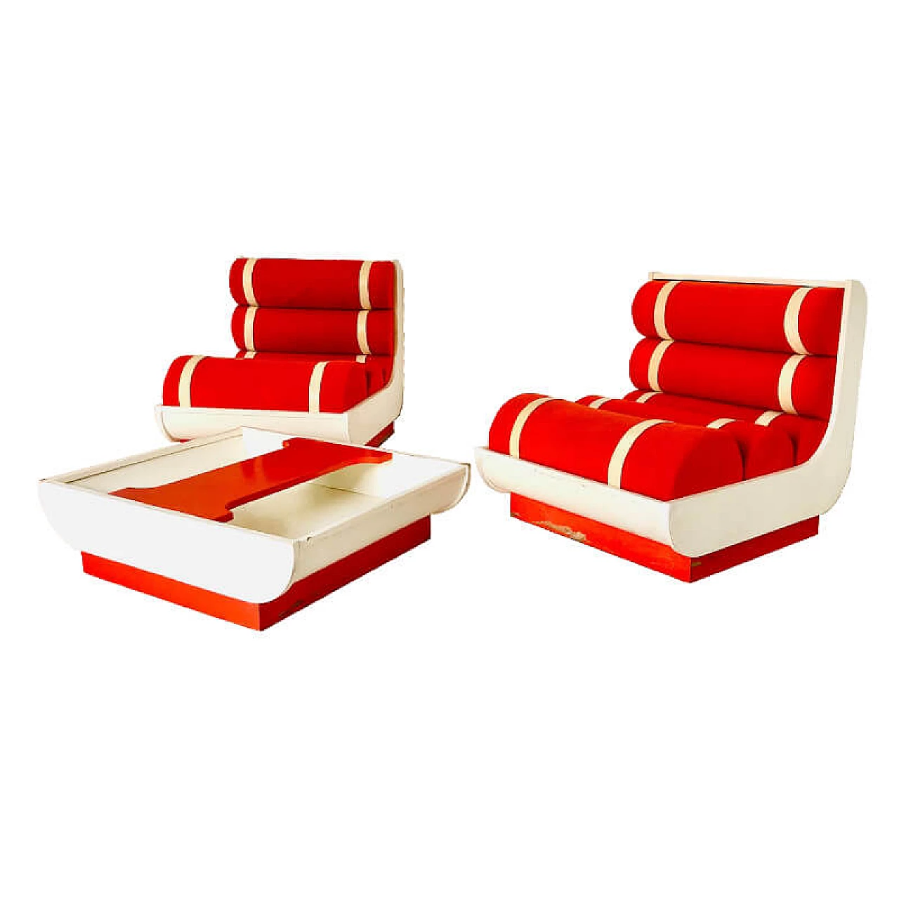 Pair of armchairs and coffee table, space age, 70s 1079042