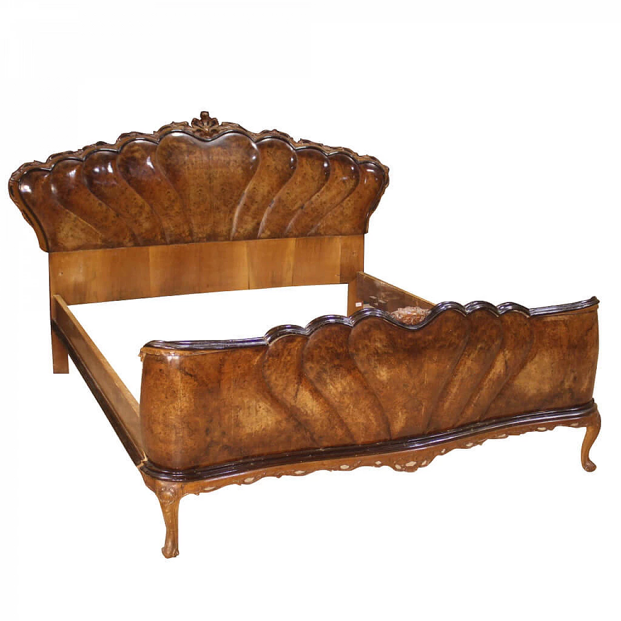 Italian double bed in walnut, walnut briar, beech and ebonized wood 1079074