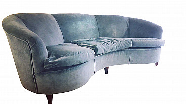 Sofa curvo, Atelier Borsani, velluto azzurro, anni '50