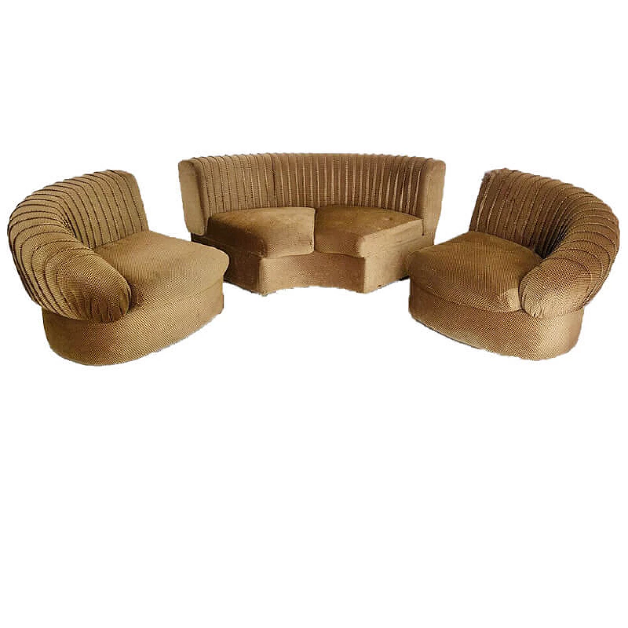 Modular curved sofa, composed of 3 pieces, velvet, 70s 1079384