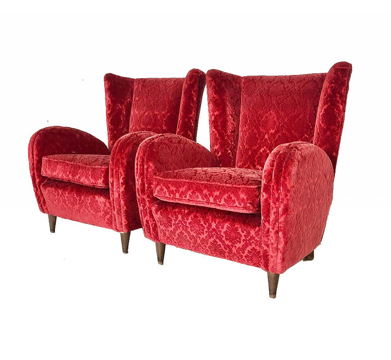 Pair of red velvet armchairs, 1950s 1079385