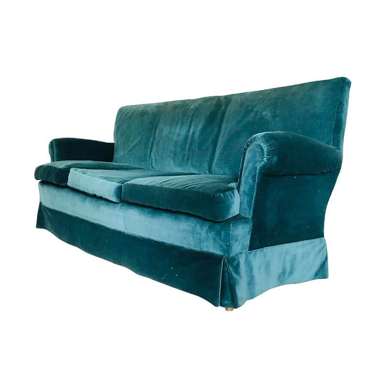 Divano a posti in velluto blu, anni '60 intOndo