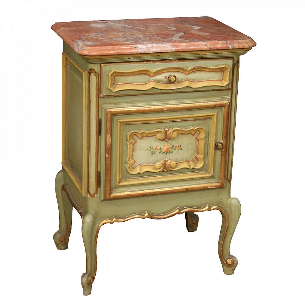 Painted and gilded Italian nightstand with marble top 1079442
