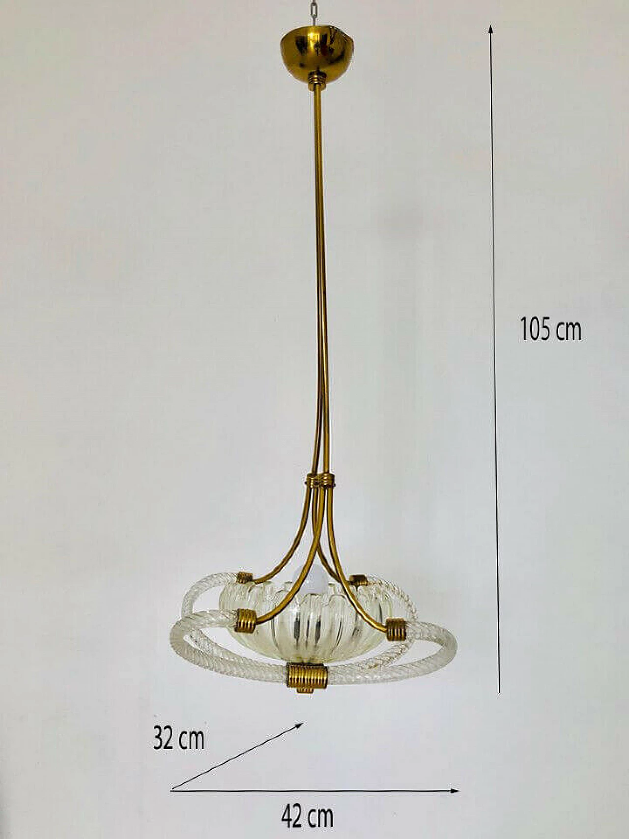 Barovier & Toso chandelier, glass and brass, 40's 1079465