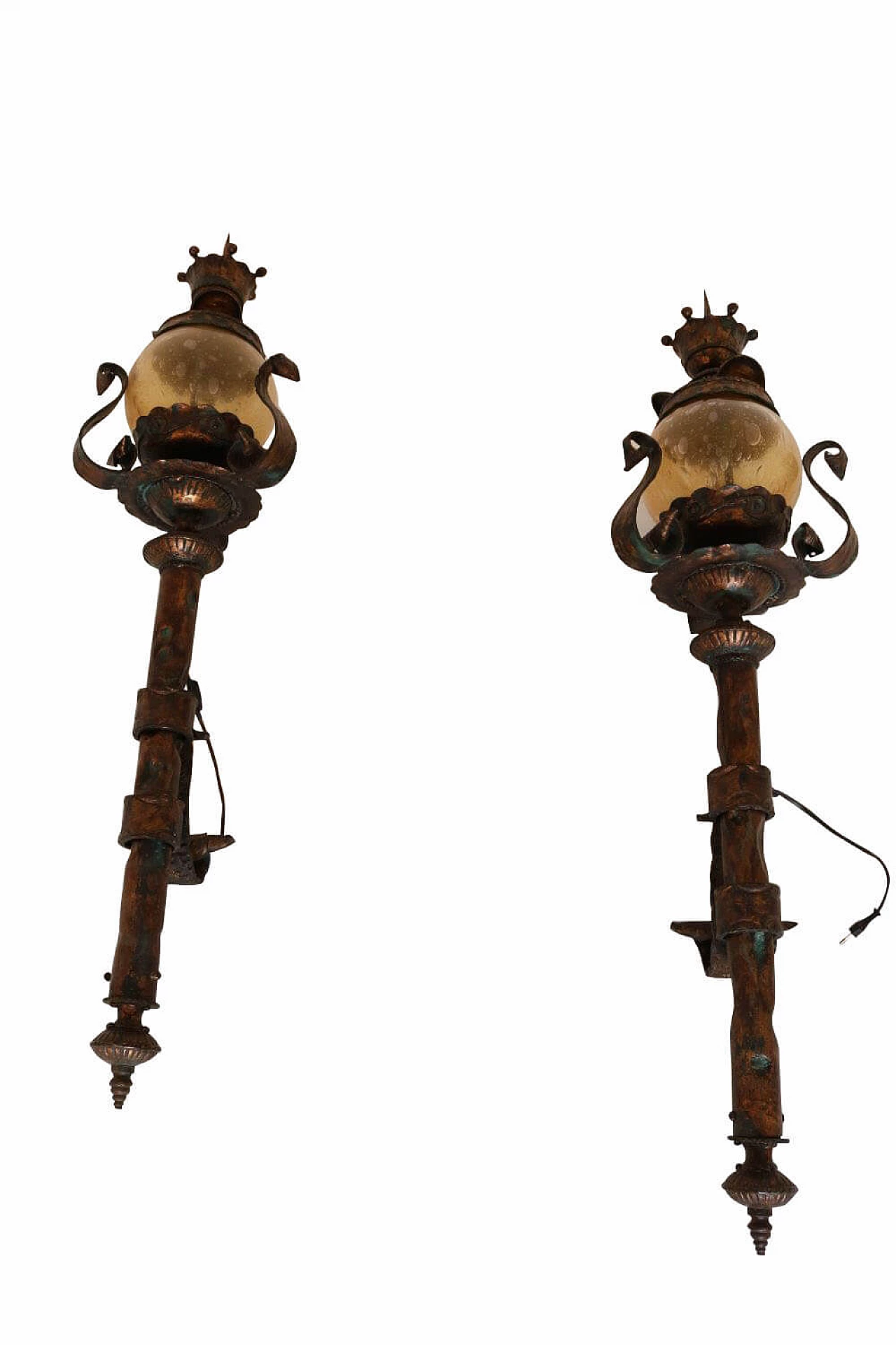 Pair of torches in metal and glass, 1930s 1079585