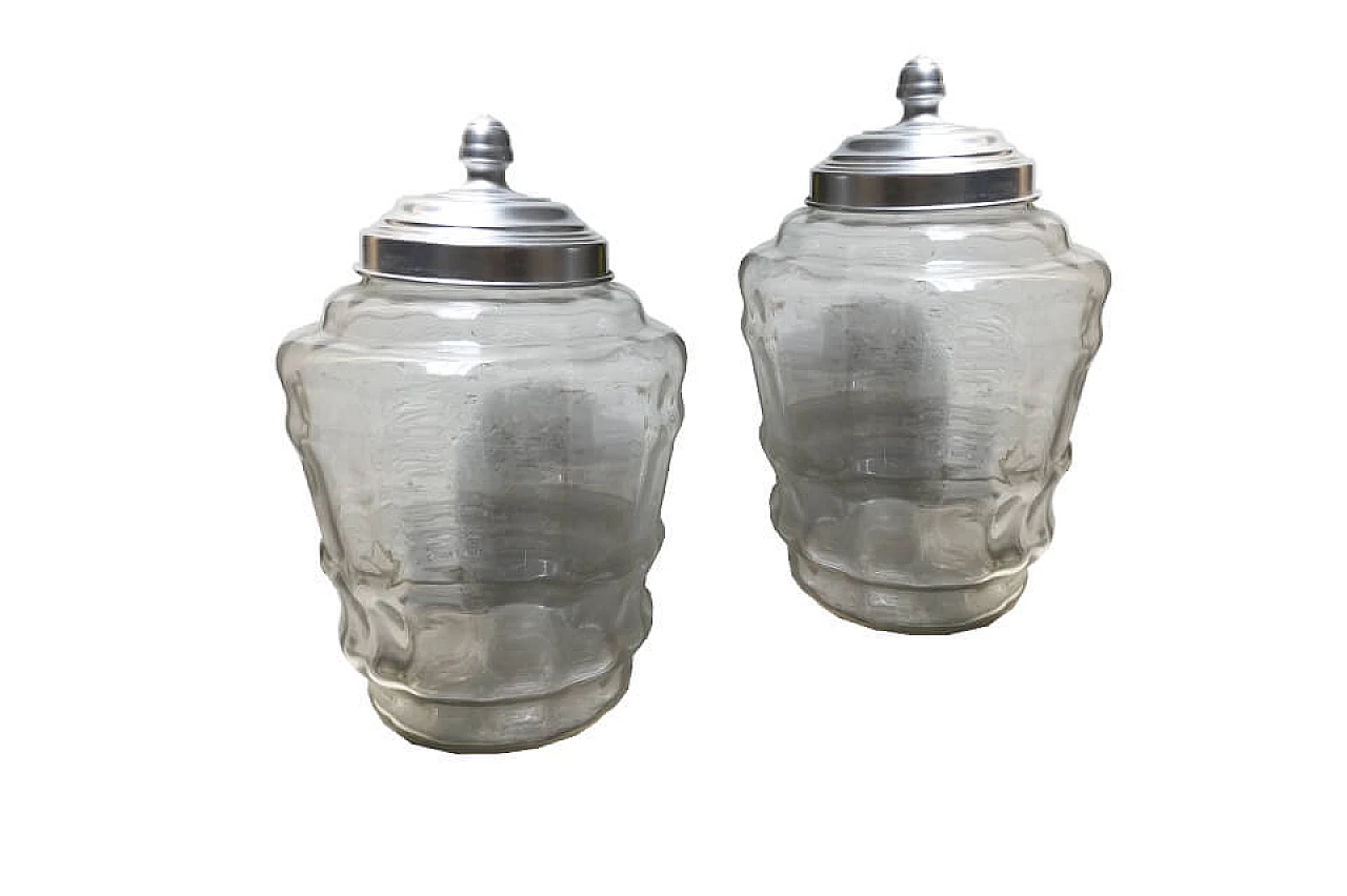 Coppia di porta caramelle da bar in vetro soffiato, anni '40 1