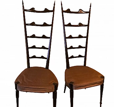 Coppia di sedie Chiavarine con seduta in velluto, '800