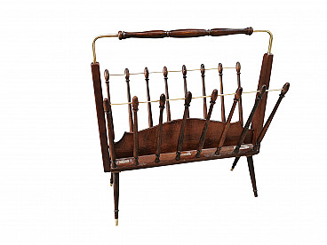 Magazine rack in rosewood and brass, Cesare Lacca, 1950s