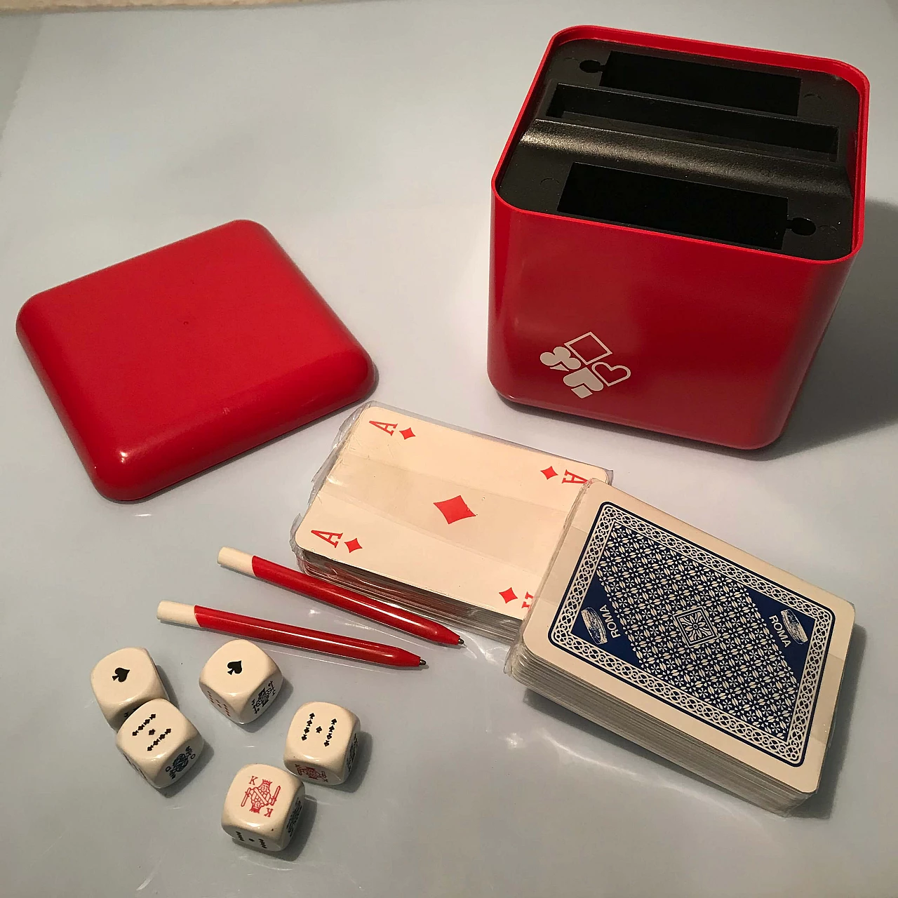 Set da poker con scatola originale rossa, anni '70 1079978