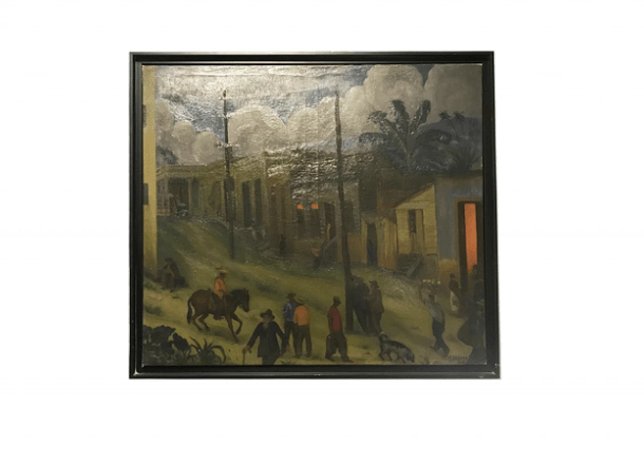 Oil on canvas with night landscape in Cuba, Segura Ezquerro 1