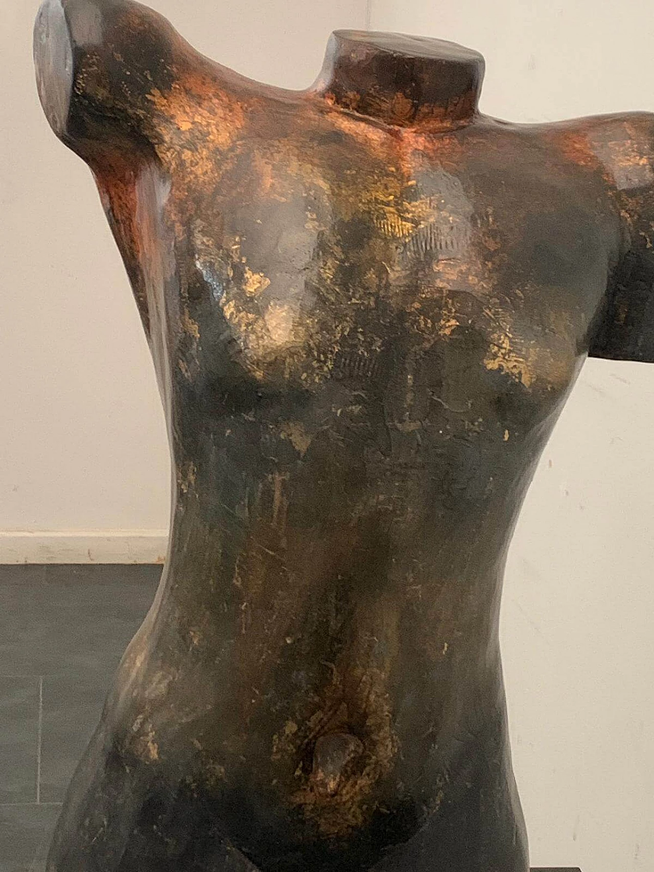 Woman bust in resin patinated with metallic chrome, '90s 1080417