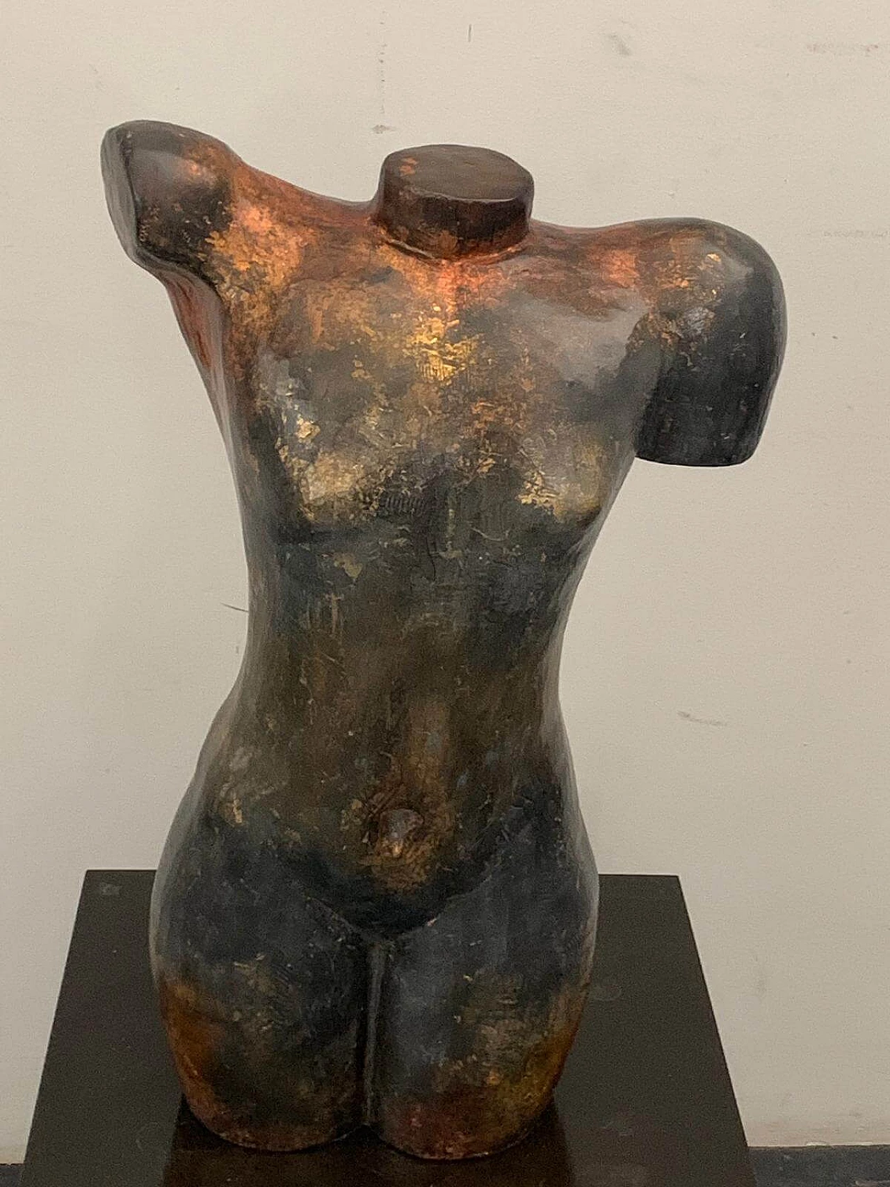 Woman bust in resin patinated with metallic chrome, '90s 1080422