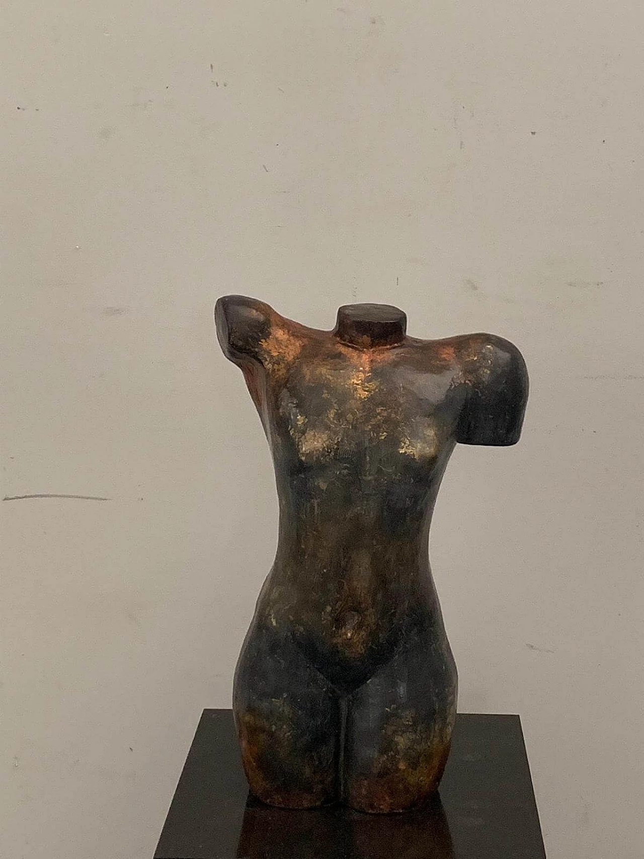 Woman bust in resin patinated with metallic chrome, '90s 1080423