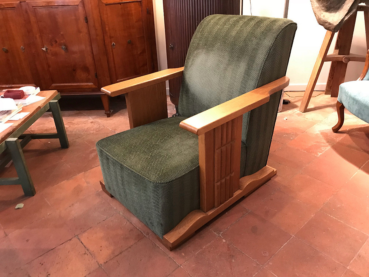 Pair of green Dèco velvet armchairs 1044124