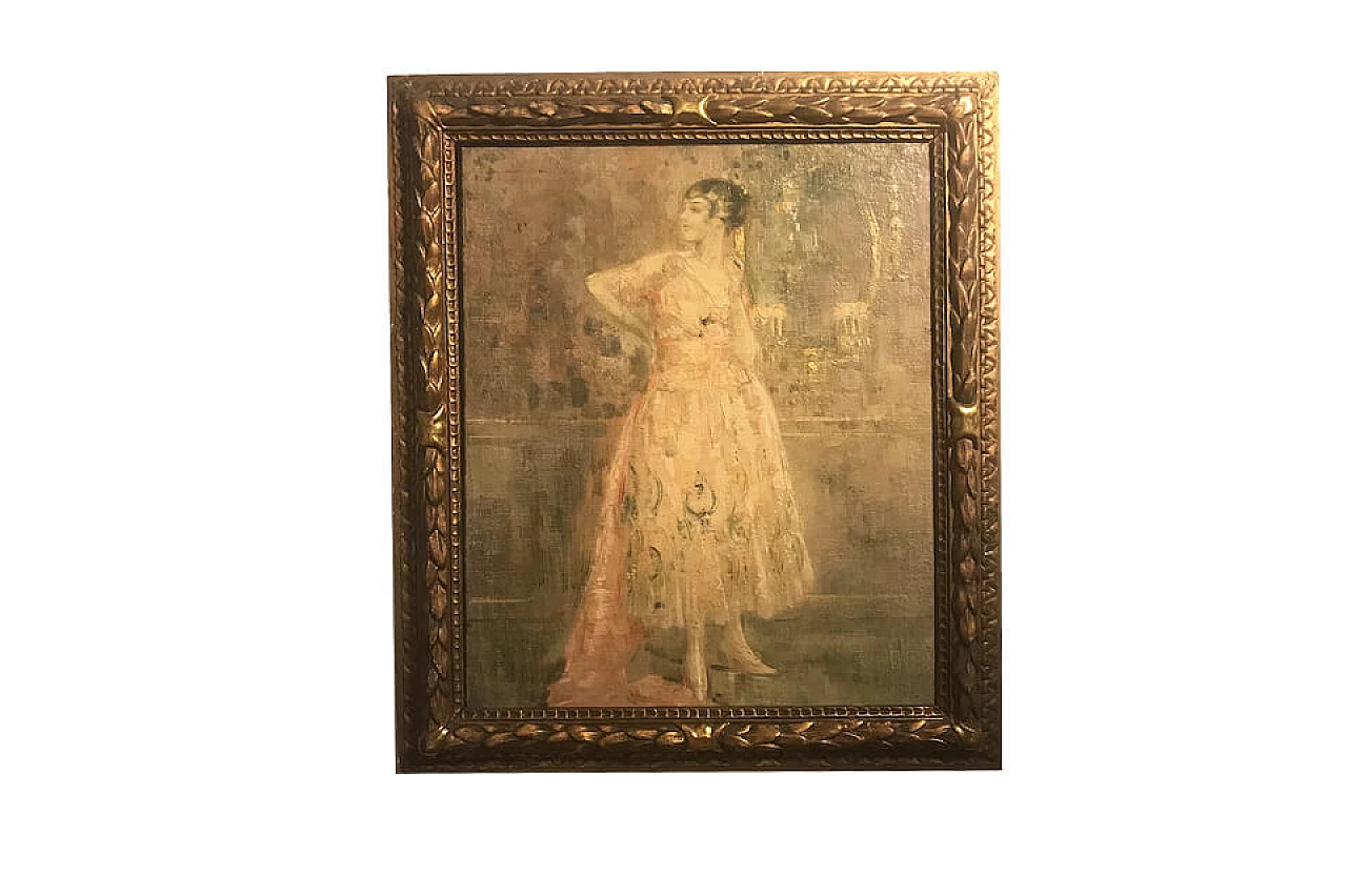 Olio su tela con soggetto femminile di Luca Postiglione 1917 1044121