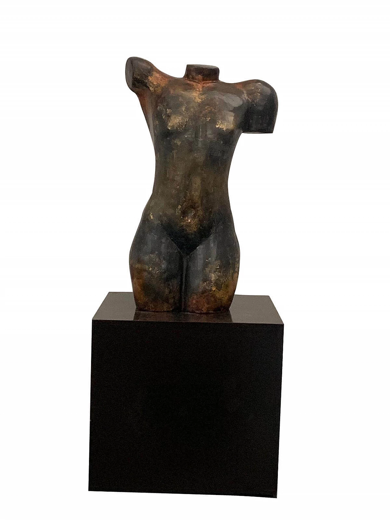 Woman bust in resin patinated with metallic chrome, '90s 1080592