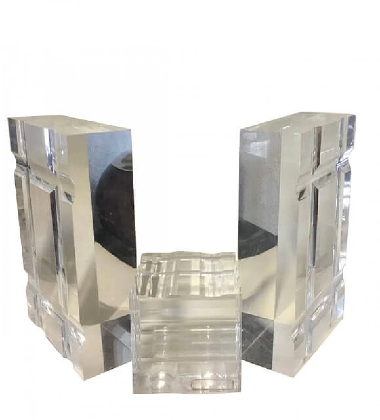 Pair of bookends and a plexiglass paperweight, 70s 1080639