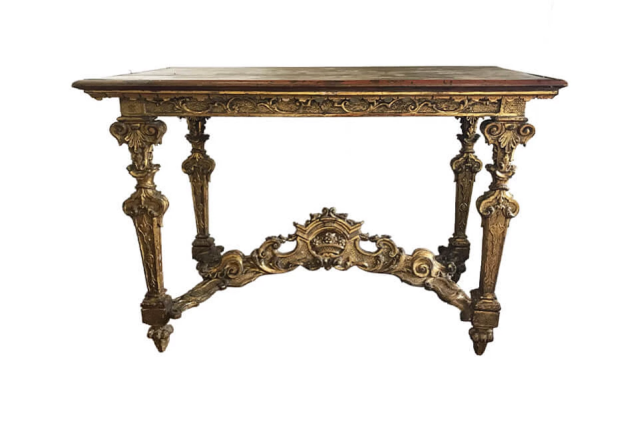 Chamber console table in gilded wood with pure gold from 1700 1