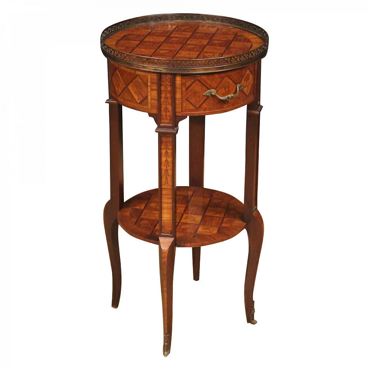 Tavolino francese intarsiato in bois de rose, noce, acero, mogano e legni da frutto 1081696