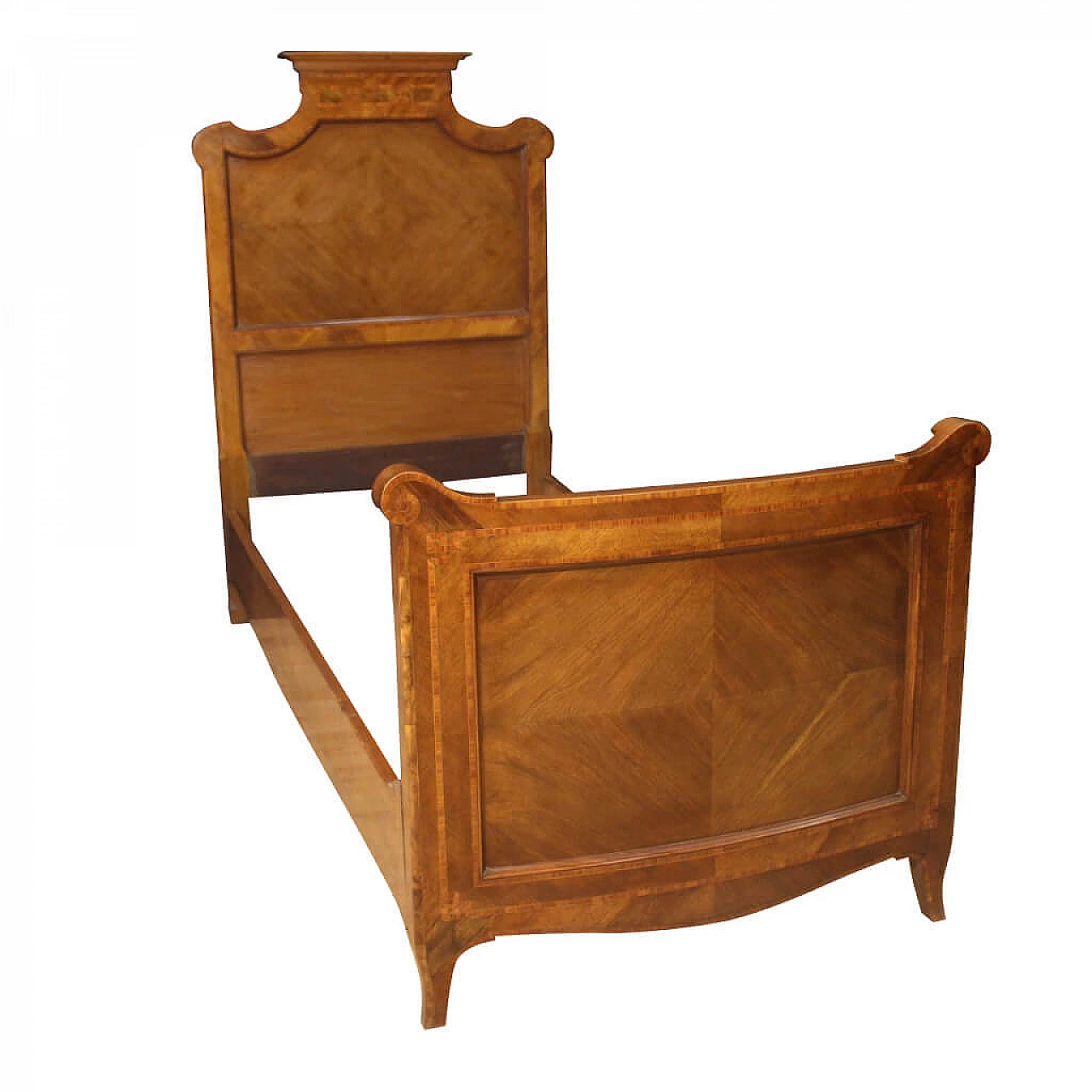 Letto singolo italiano in stile Luigi XV in legno intarsiato, '900 1081718
